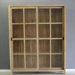 boekenkast teakhout glazen schuifdeuren