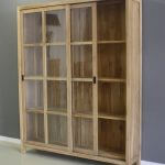 boekenkast teakhout glazen schuifdeuren