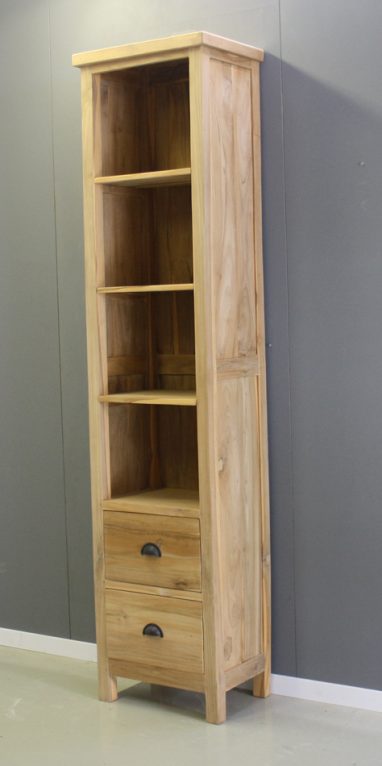 hoge smalle boekenkast teakhout