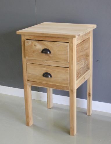 nachtkastje teak met twee laden