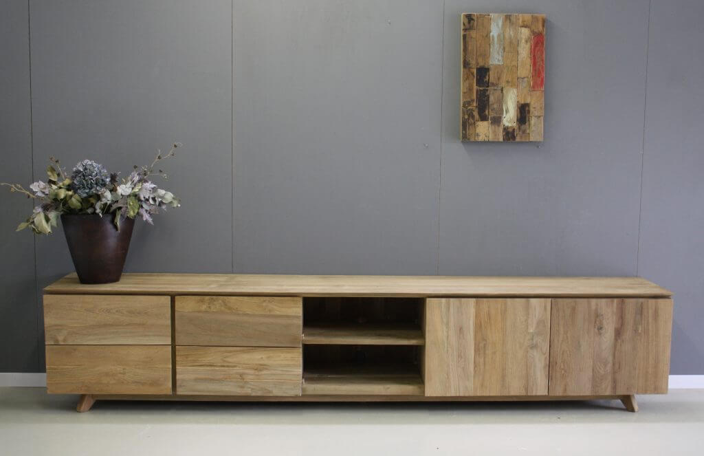 tv meubel van teakhout 280cm breed
