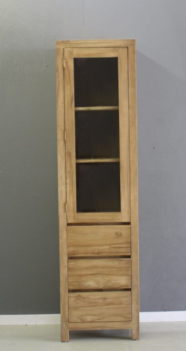 strakke smalle vitrinekast teakhout