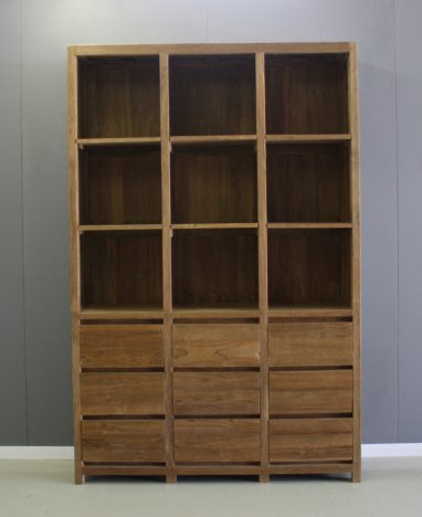robuust afgewerkte boekenkast negen vakken negen laden