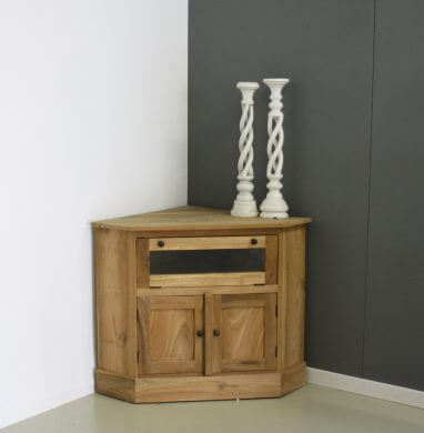 Hoekkast teakhout voor de tv