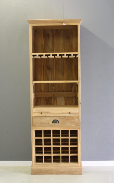 hoge wijnkast van teakhout