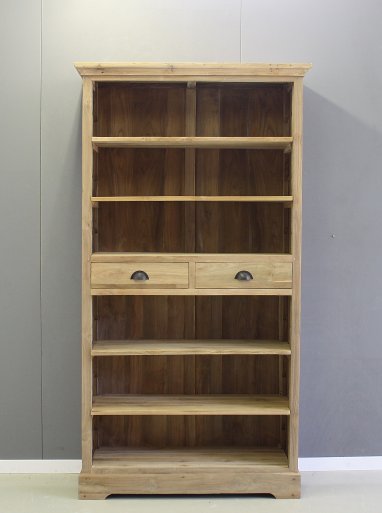 Teak boekenkast twee laden