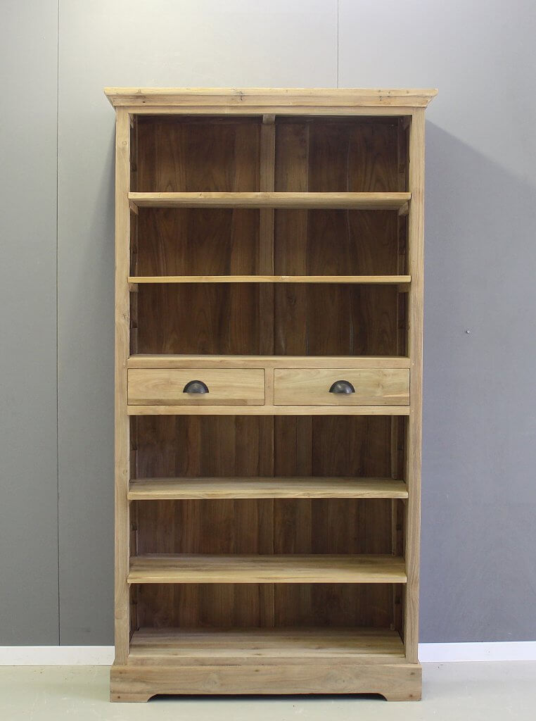 Teak boekenkast twee laden