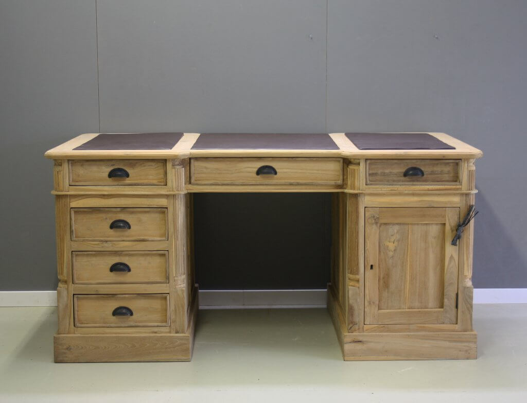 teak bureau leer bovenblad