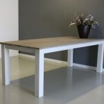Tafel teak met wit blokpoot