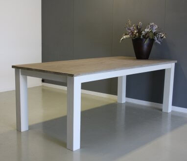 Tafel teak met wit blokpoot