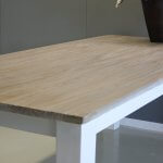 tafel teak met wit met blokpoot