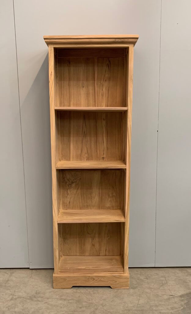 Simpele smalle boekenkast teak