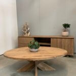 ovale teakhouten salontafel