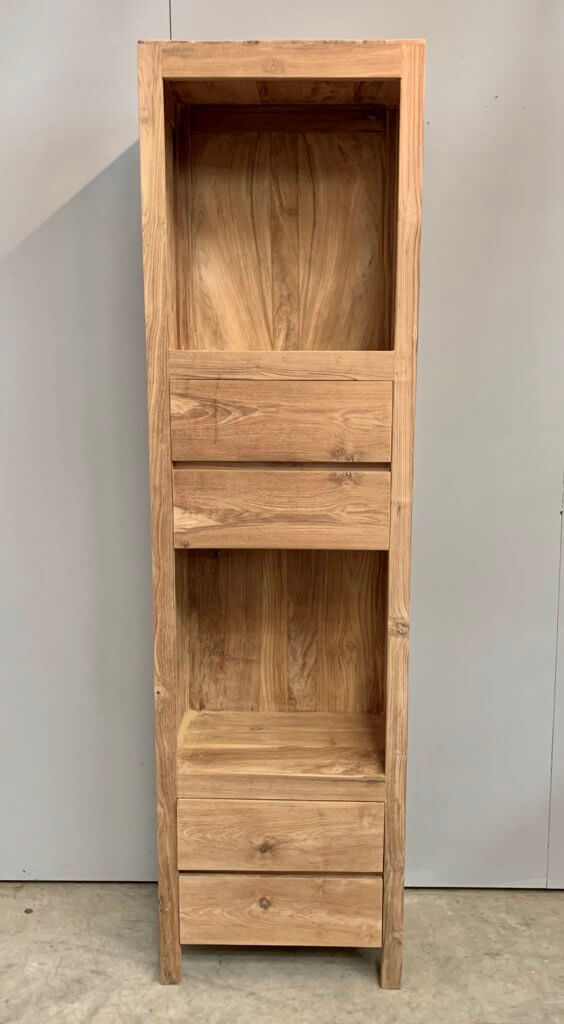 smalle hoge boekenkast vier laden