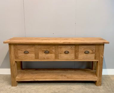 Sidetable van geborsteld teakhout 160cm breed