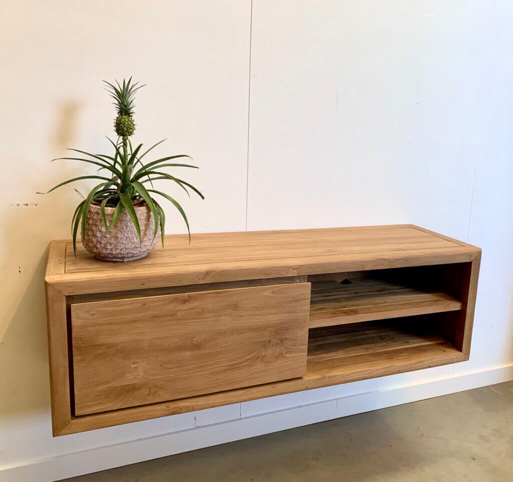 hangend tv-meubel massief teakhout