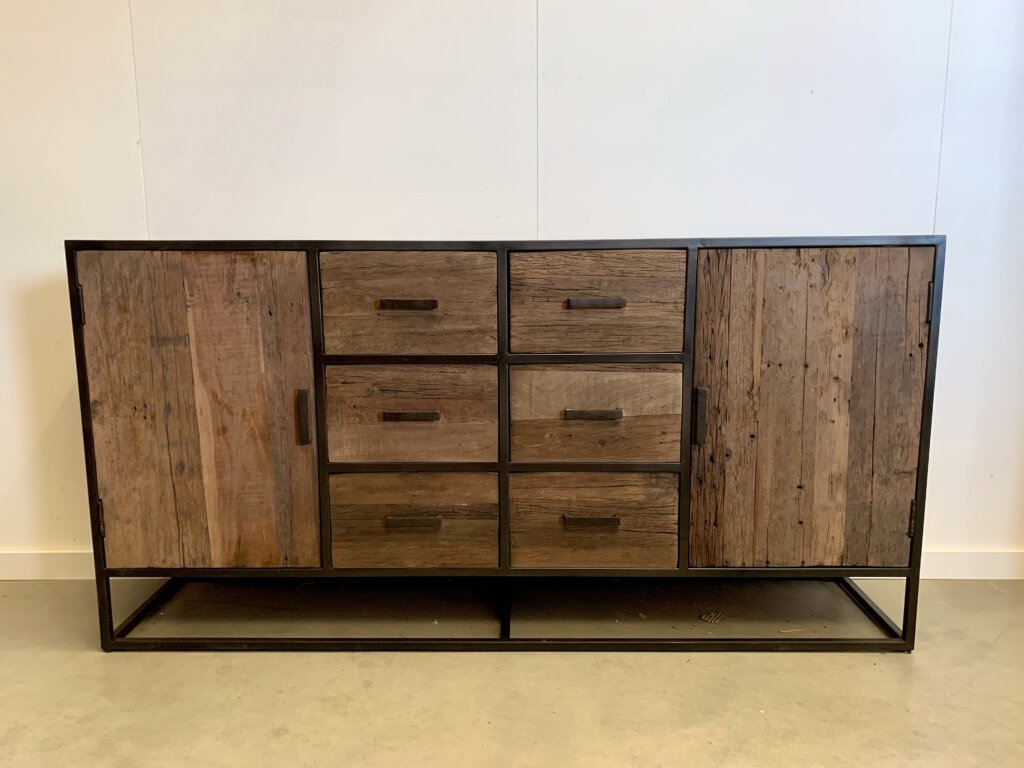 dressoir mixed wood en staal teak