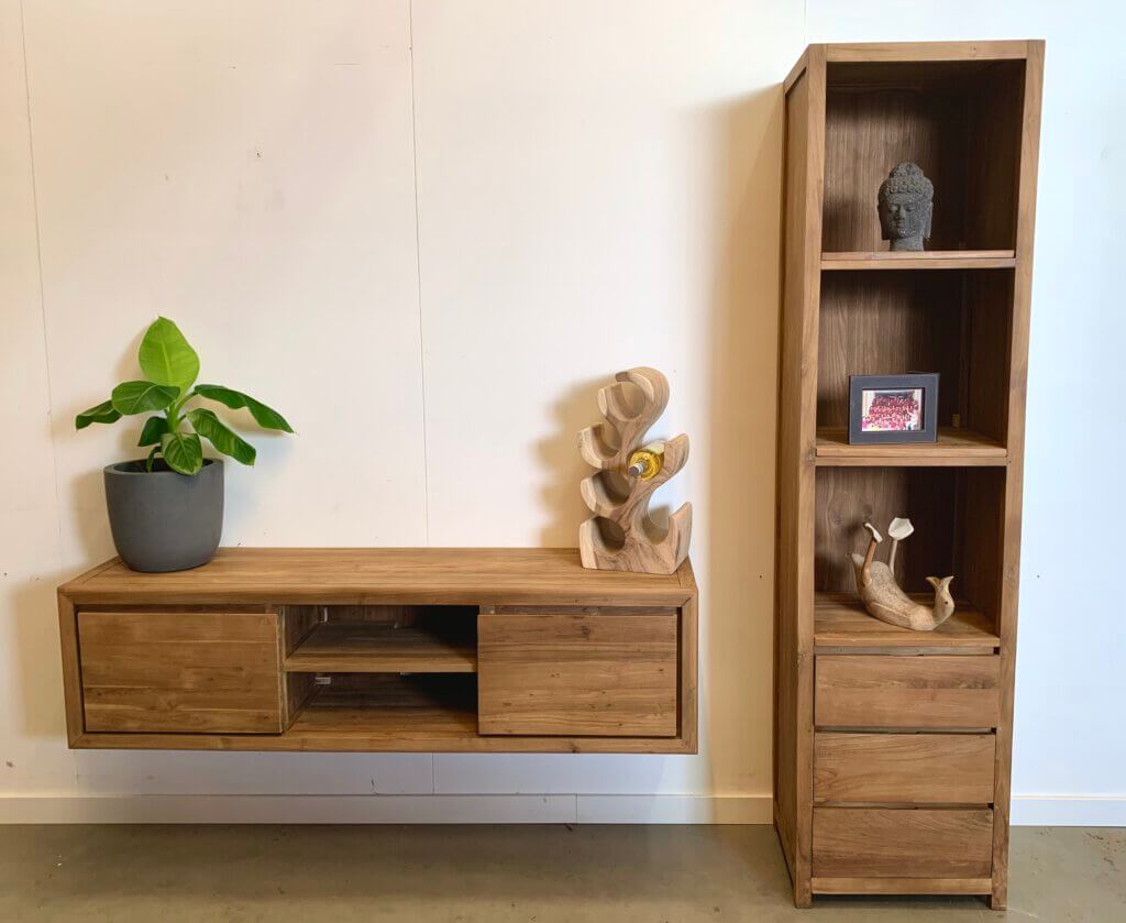 Moderne boekenkast gecombineerd met het hangend tv meubel