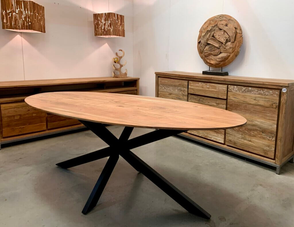 ovale eetkamer tafel teakhout