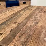 tafel rond teakhout close-up