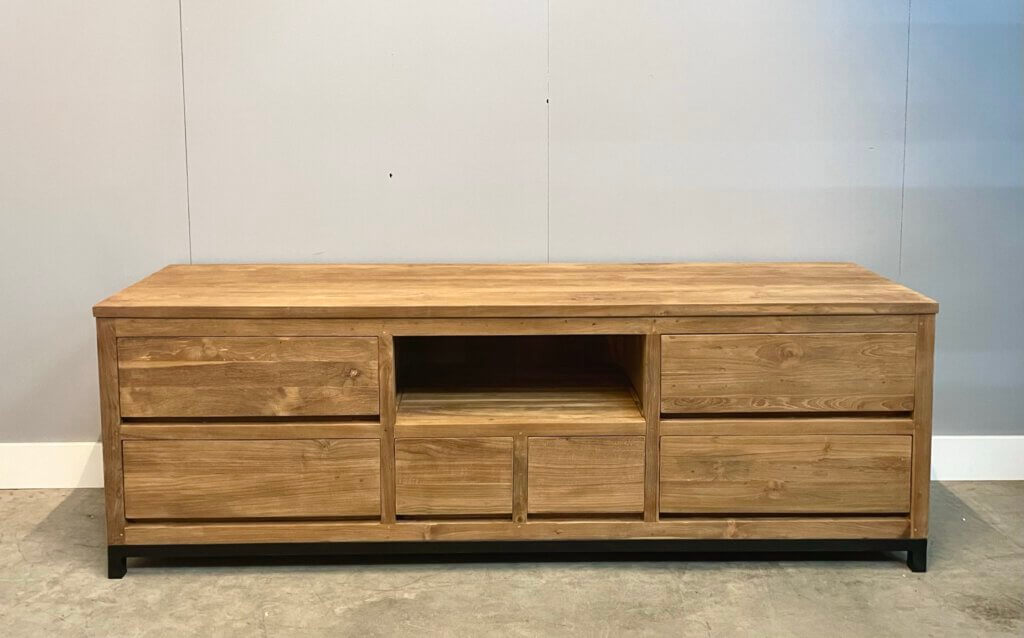 Modern teak tv-meubel met staal