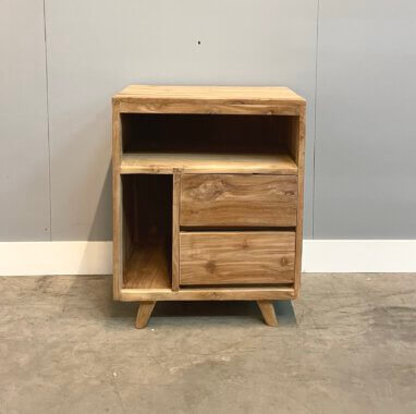A-symmetrisch nachtkast van teakhout