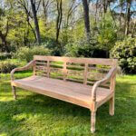 stationsbank 190 cm breed. massief teakhout