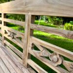 massief teakhouten tuinbank close up