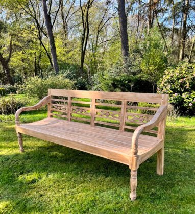 stationsbank 190 cm breed. massief teakhout