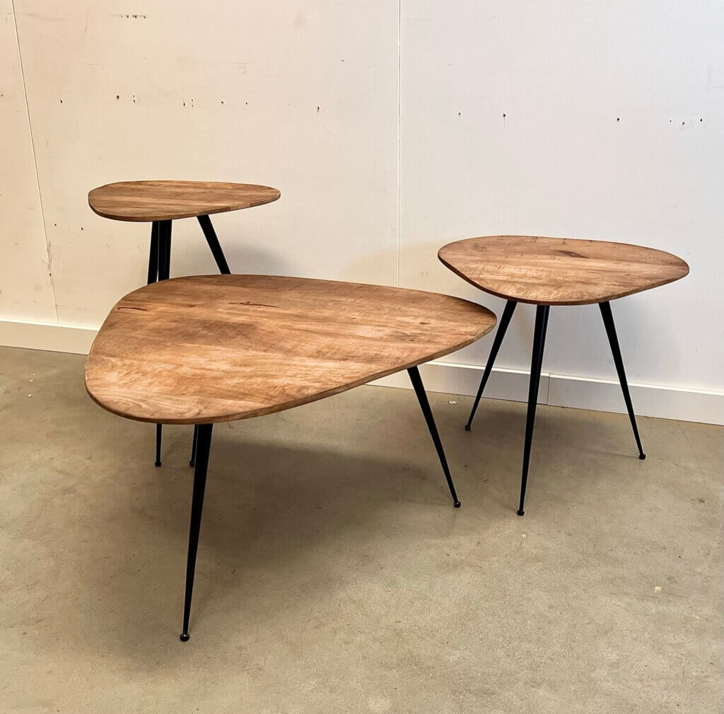Set van 3 salontafels gemaakt mangohout
