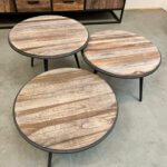 Close-up salontafel set van massief teakhout