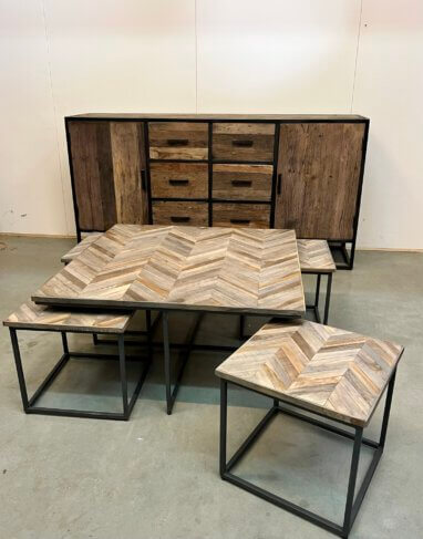 Vierkante salonset teakhout