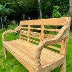 stationsbank 130cm teakhout close-up