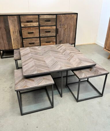 Vierkante salonset teakhout