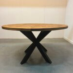 Ronde teaktafel met ingelegde tafel