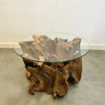 Robuuste salontafel rond met een glasplaat