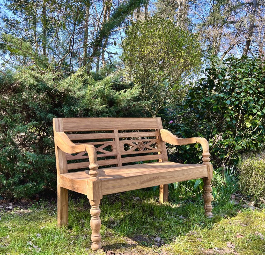 Stationsbank 120 cm breed massief teakhout