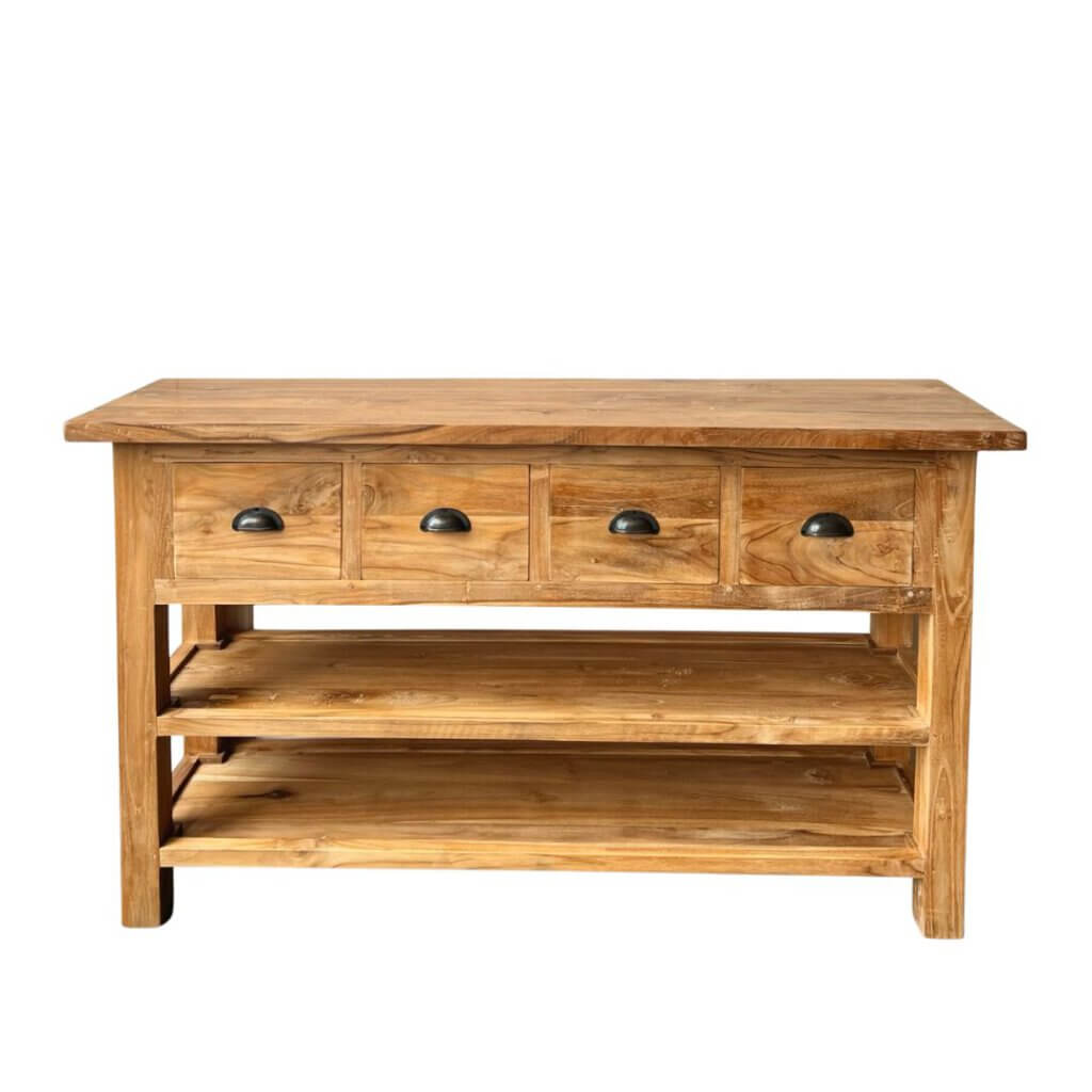 wandtafel 140 cm breed met 4 laden en 2 onder planken