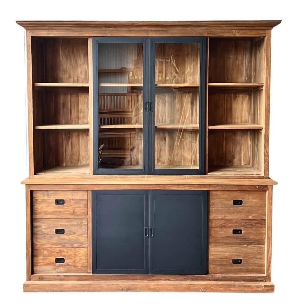 Buffetkast met stalen schuifdeuren en 6 laden gemaakt van hout