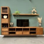 hangende wandkast teakhout module systeem