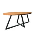 ovale teaktafel met stalen vlinderpoot