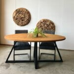 teaktafel ovaal met vlinderpoot staal